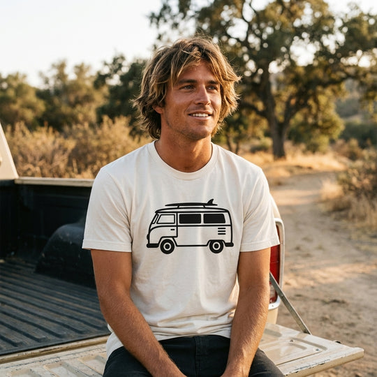 VW Bus Line Art Tee back view. Cali Life Co. California apparel, designed in San Diego