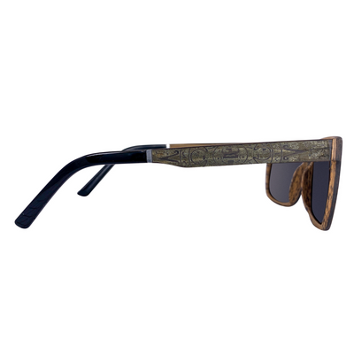 Joshua Tree top-down view of layered walnut and black oak temple grain and bio-acetate front, handcrafted by Cali Life Co San Diego