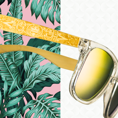 Laguna three-quarter view of bamboo wood-temple sunglasses with polarized UV400 lenses, Cali Life Co Coastal