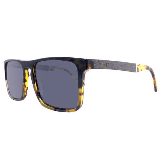 Dana Point sunglasses side profile showing real walnut wood temples and stainless spring hinge, Cali Life Co