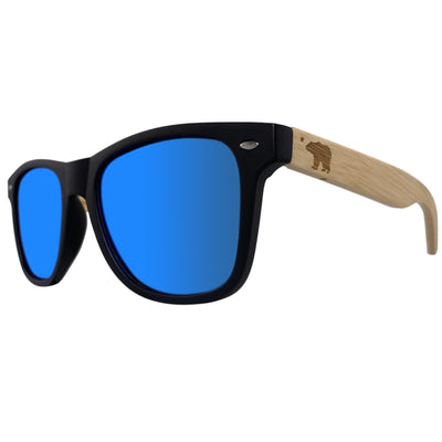 Santa Barbara sunglasses side profile showing bamboo wood temples and stainless spring hinge, polarized UV400 by Cali Life Co