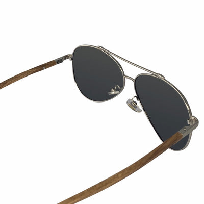 Pacific Beach top-down view of walnut wood temple grain and bio-acetate front, handcrafted by Cali Life Co San Diego