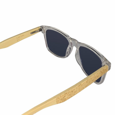 Laguna top-down view of bamboo wood temple grain and bio-acetate front, handcrafted by Cali Life Co San Diego
