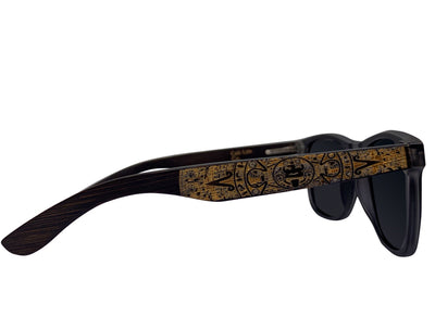 Rockport wood-temple polarized sunglasses worn in natural light, Coastal collection by Cali Life Co