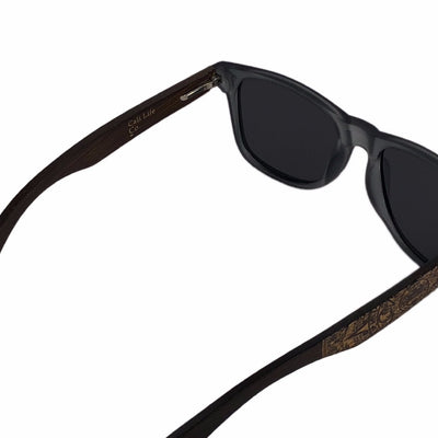 Rockport top-down view of bamboo wood temple grain and bio-acetate front, handcrafted by Cali Life Co San Diego