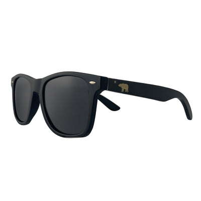 Santa Monica sunglasses side profile showing real bamboo wood temples and stainless spring hinge, Cali Life Co