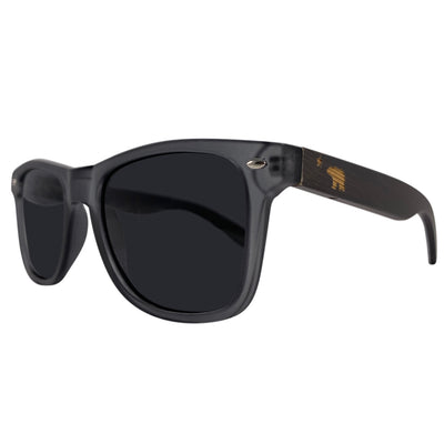 Rockport sunglasses side profile showing real bamboo wood temples and stainless spring hinge, Cali Life Co